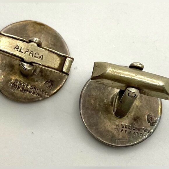 Rare-Vintage, Sterling Silver 925 Mayan Sun Dial Calendar-Cufflinks Round Mayan - Picture 3 of 7